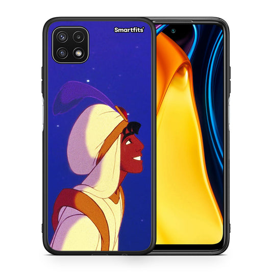 Θήκη Samsung A22 5G Alladin And Jasmine Love 1 από τη Smartfits με σχέδιο στο πίσω μέρος και μαύρο περίβλημα | Samsung A22 5G Alladin And Jasmine Love 1 case with colorful back and black bezels