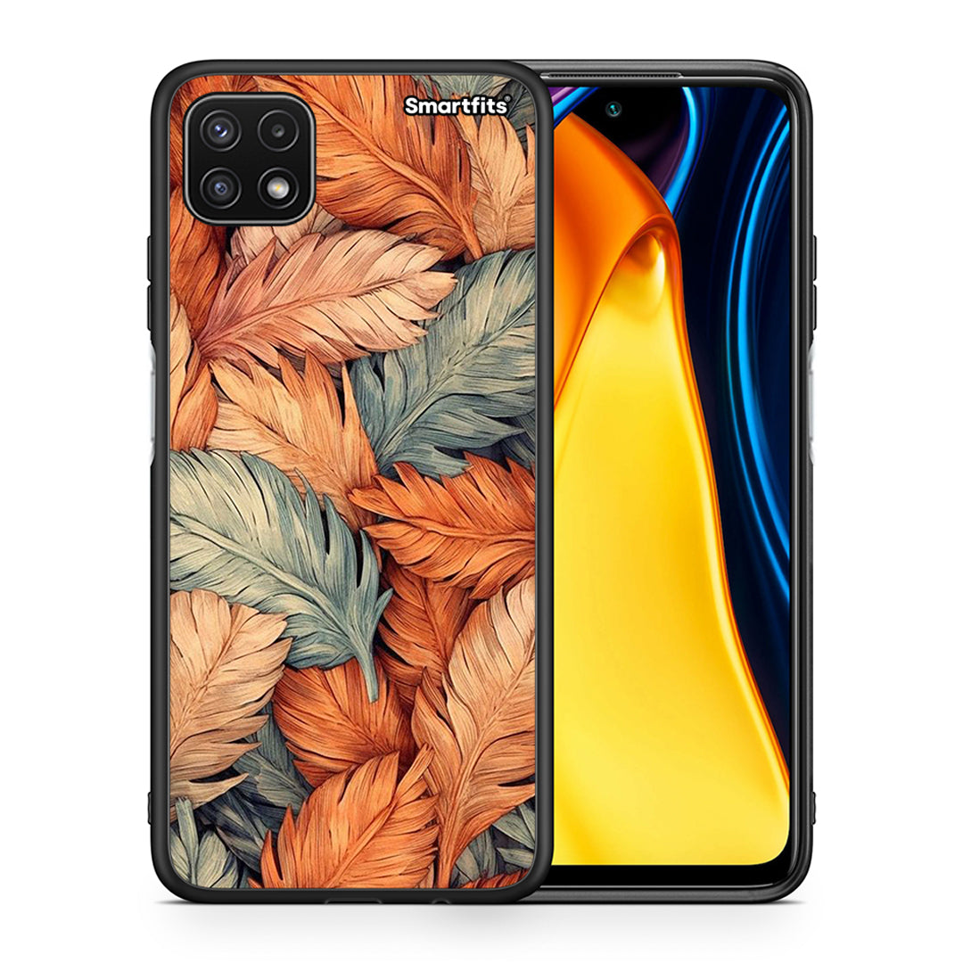 Θήκη Samsung A22 5G Autumn Leaves από τη Smartfits με σχέδιο στο πίσω μέρος και μαύρο περίβλημα | Samsung A22 5G Autumn Leaves case with colorful back and black bezels