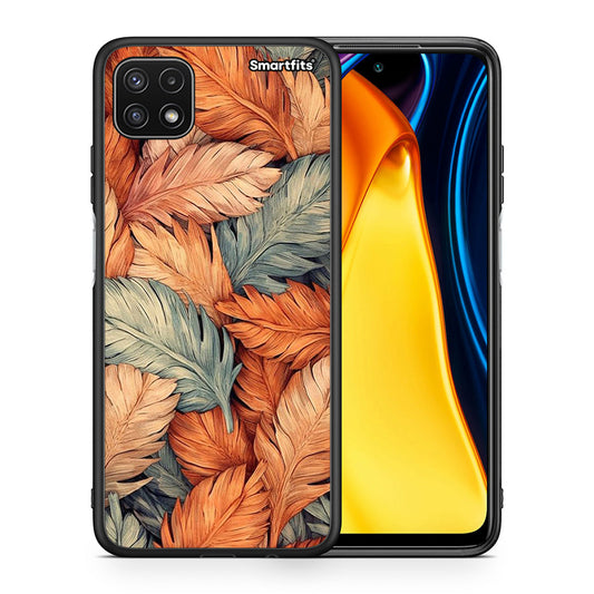 Θήκη Samsung A22 5G Autumn Leaves από τη Smartfits με σχέδιο στο πίσω μέρος και μαύρο περίβλημα | Samsung A22 5G Autumn Leaves case with colorful back and black bezels