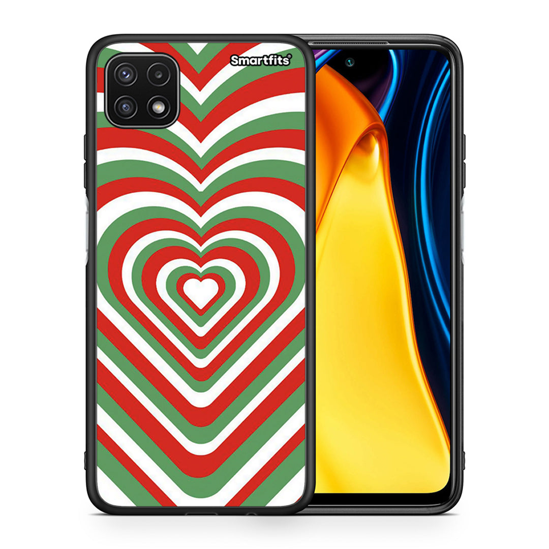 Θήκη Samsung A22 5G Christmas Hearts από τη Smartfits με σχέδιο στο πίσω μέρος και μαύρο περίβλημα | Samsung A22 5G Christmas Hearts case with colorful back and black bezels
