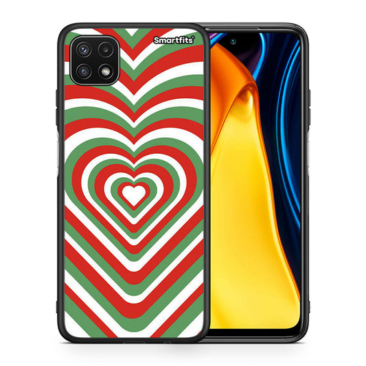 Θήκη Samsung A22 5G Christmas Hearts από τη Smartfits με σχέδιο στο πίσω μέρος και μαύρο περίβλημα | Samsung A22 5G Christmas Hearts case with colorful back and black bezels