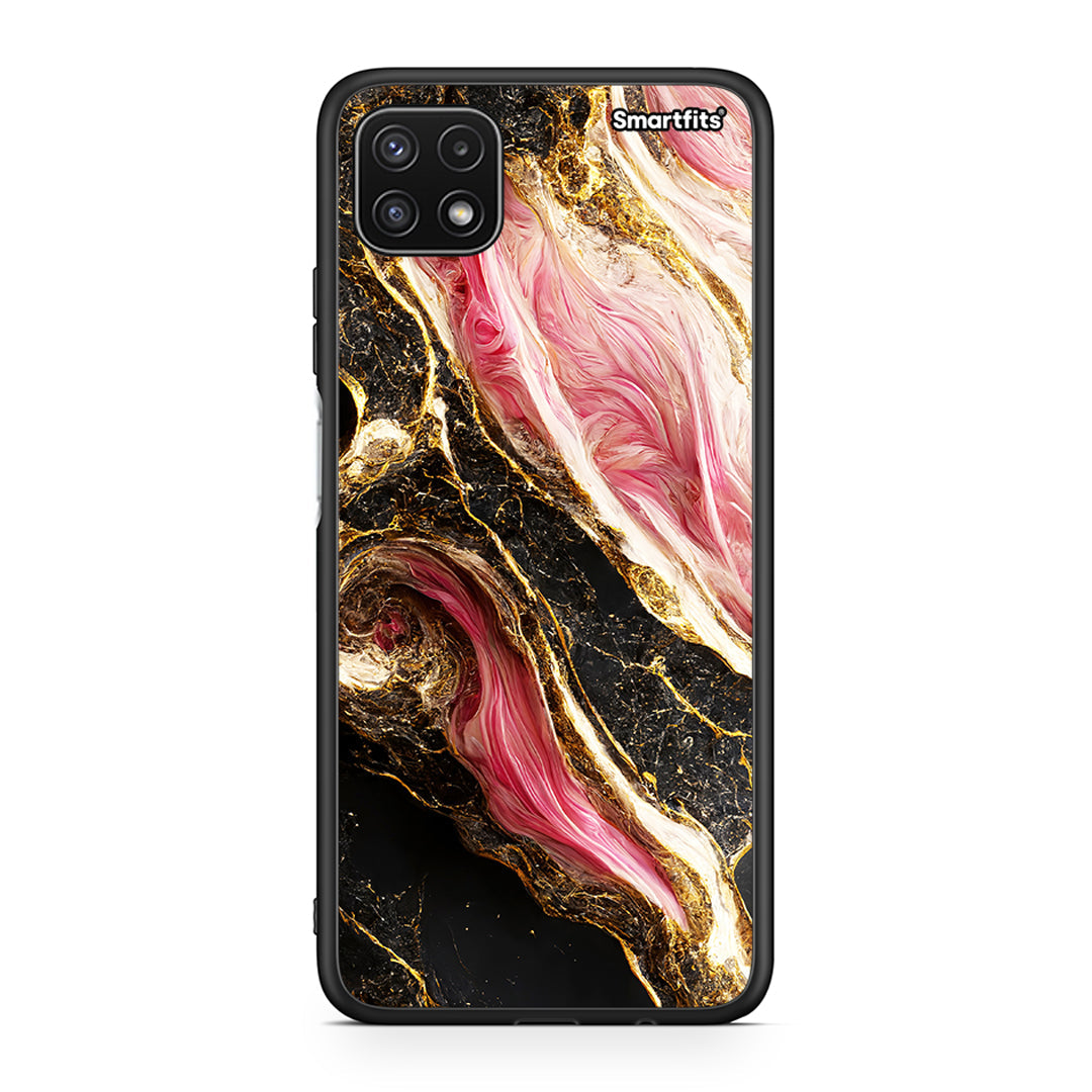 Samsung A22 5G Glamorous Pink Marble θήκη από τη Smartfits με σχέδιο στο πίσω μέρος και μαύρο περίβλημα | Smartphone case with colorful back and black bezels by Smartfits