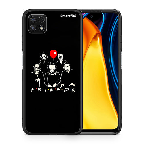 Θήκη Samsung A22 5G Halloween Friends από τη Smartfits με σχέδιο στο πίσω μέρος και μαύρο περίβλημα | Samsung A22 5G Halloween Friends case with colorful back and black bezels