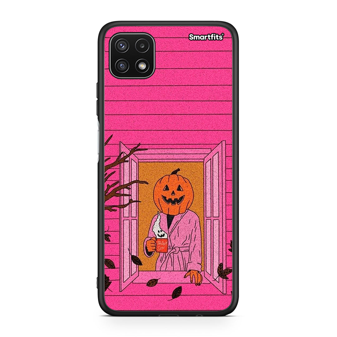 Samsung A22 5G Halloween Pumpkin Lady Θήκη από τη Smartfits με σχέδιο στο πίσω μέρος και μαύρο περίβλημα | Smartphone case with colorful back and black bezels by Smartfits