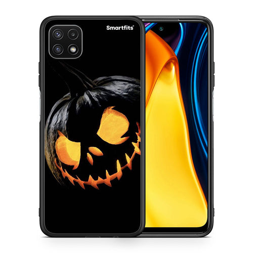 Θήκη Samsung A22 5G Halloween Scary Pumpkin από τη Smartfits με σχέδιο στο πίσω μέρος και μαύρο περίβλημα | Samsung A22 5G Halloween Scary Pumpkin case with colorful back and black bezels
