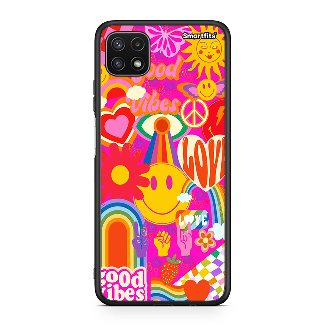 Samsung A22 5G Hippie Love θήκη από τη Smartfits με σχέδιο στο πίσω μέρος και μαύρο περίβλημα | Smartphone case with colorful back and black bezels by Smartfits