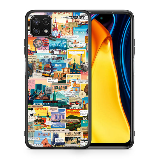 Θήκη Samsung A22 5G Live To Travel από τη Smartfits με σχέδιο στο πίσω μέρος και μαύρο περίβλημα | Samsung A22 5G Live To Travel case with colorful back and black bezels