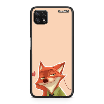 Samsung A22 5G Nick Wilde And Judy Hopps Love 1 θήκη από τη Smartfits με σχέδιο στο πίσω μέρος και μαύρο περίβλημα | Smartphone case with colorful back and black bezels by Smartfits
