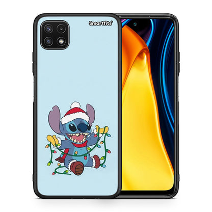 Θήκη Samsung A22 5G Santa Stich από τη Smartfits με σχέδιο στο πίσω μέρος και μαύρο περίβλημα | Samsung A22 5G Santa Stich case with colorful back and black bezels