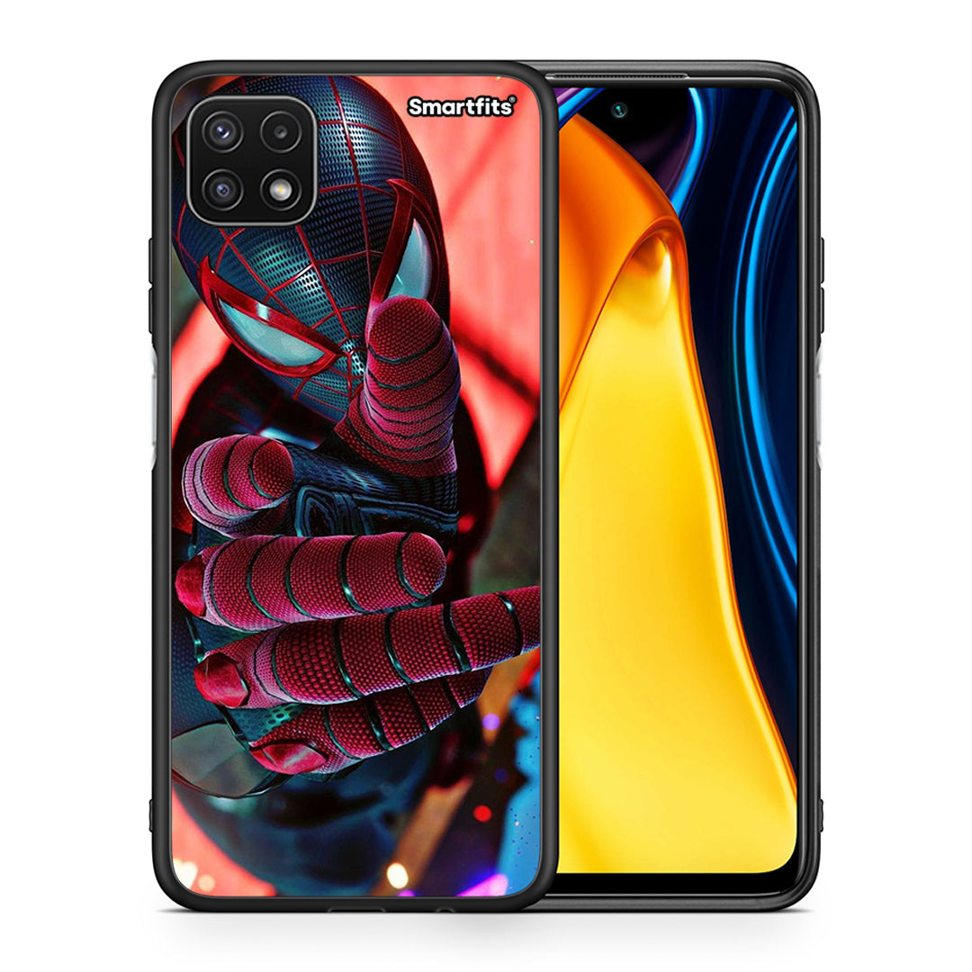 Θήκη Samsung A22 5G Spider Hand από τη Smartfits με σχέδιο στο πίσω μέρος και μαύρο περίβλημα | Samsung A22 5G Spider Hand case with colorful back and black bezels