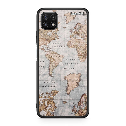 Samsung A22 5G World Map Θήκη από τη Smartfits με σχέδιο στο πίσω μέρος και μαύρο περίβλημα | Smartphone case with colorful back and black bezels by Smartfits