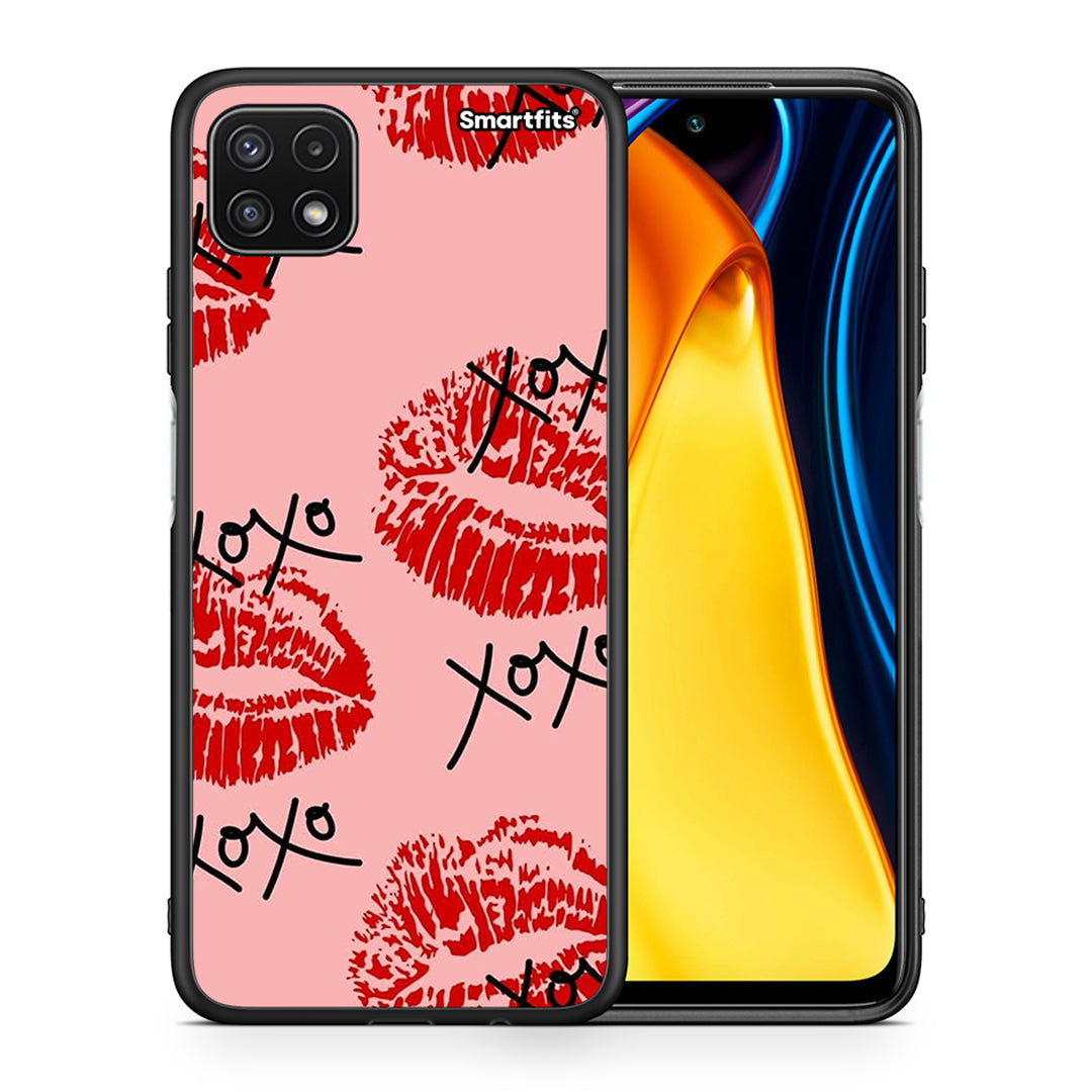 Θήκη Samsung A22 5G XOXO Lips από τη Smartfits με σχέδιο στο πίσω μέρος και μαύρο περίβλημα | Samsung A22 5G XOXO Lips case with colorful back and black bezels