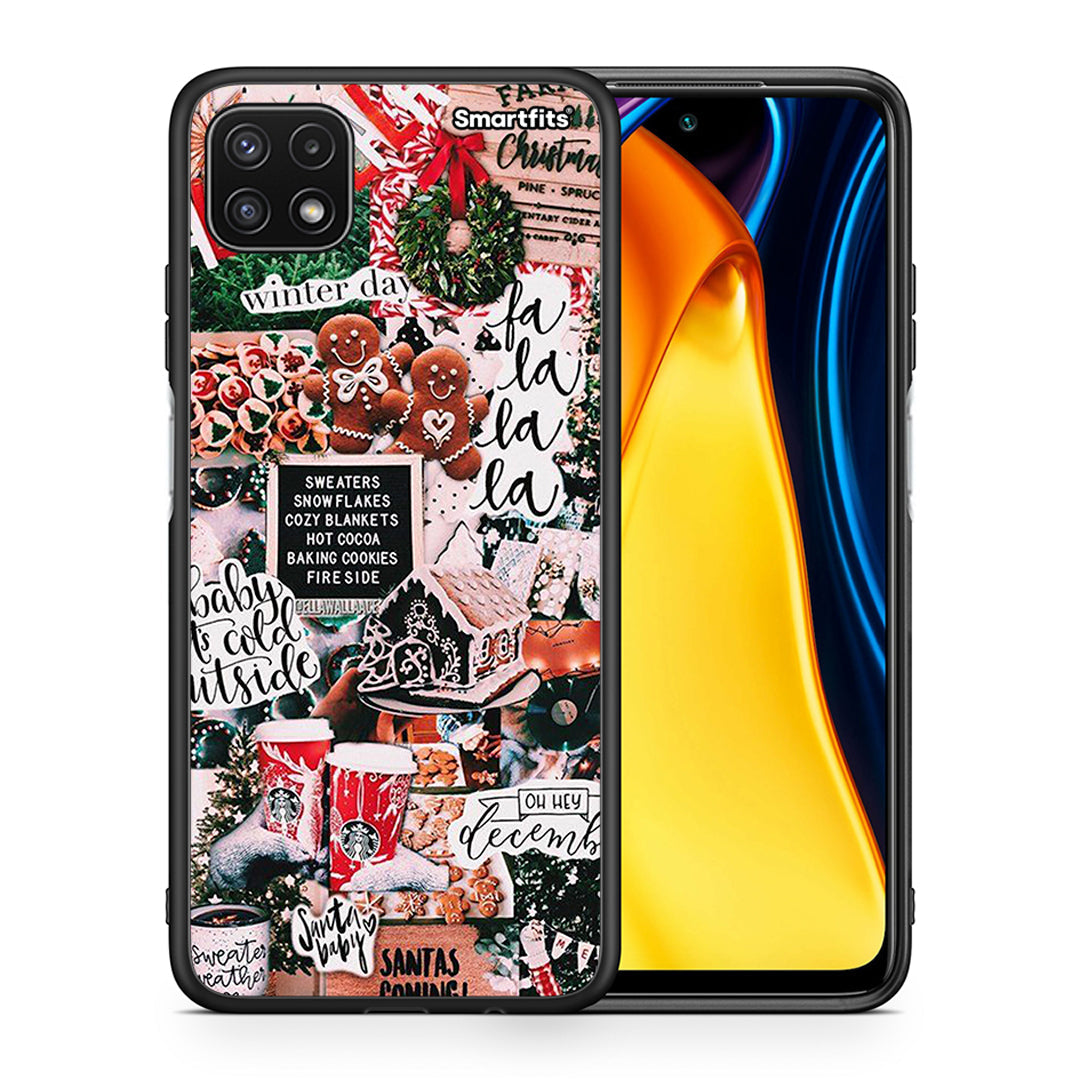 Θήκη Samsung A22 5G Xmas Habbits από τη Smartfits με σχέδιο στο πίσω μέρος και μαύρο περίβλημα | Samsung A22 5G Xmas Habbits case with colorful back and black bezels