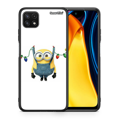 Θήκη Samsung A22 5G Xmas Minion Lights από τη Smartfits με σχέδιο στο πίσω μέρος και μαύρο περίβλημα | Samsung A22 5G Xmas Minion Lights case with colorful back and black bezels