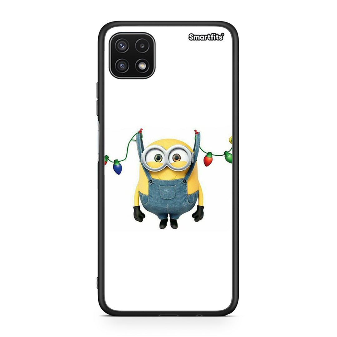 Samsung A22 5G Xmas Minion Lights θήκη από τη Smartfits με σχέδιο στο πίσω μέρος και μαύρο περίβλημα | Smartphone case with colorful back and black bezels by Smartfits