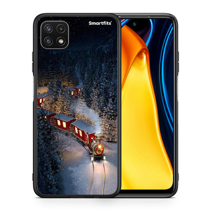 Θήκη Samsung A22 5G Xmas Train από τη Smartfits με σχέδιο στο πίσω μέρος και μαύρο περίβλημα | Samsung A22 5G Xmas Train case with colorful back and black bezels