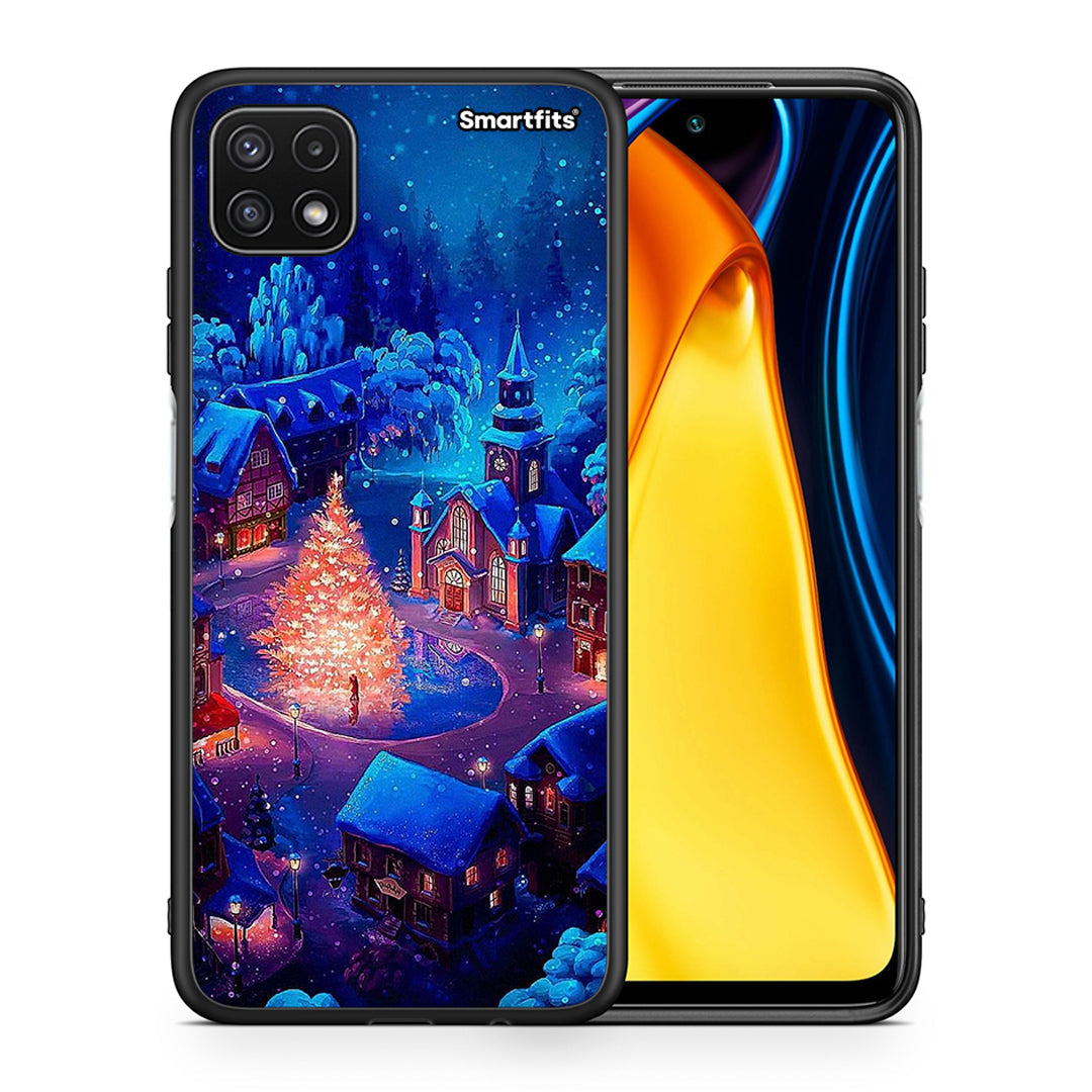 Θήκη Samsung A22 5G Xmas Village από τη Smartfits με σχέδιο στο πίσω μέρος και μαύρο περίβλημα | Samsung A22 5G Xmas Village case with colorful back and black bezels