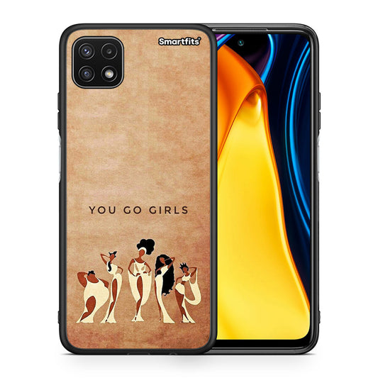 Θήκη Samsung A22 5G You Go Girl από τη Smartfits με σχέδιο στο πίσω μέρος και μαύρο περίβλημα | Samsung A22 5G You Go Girl case with colorful back and black bezels