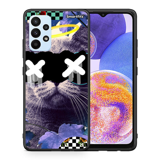 Θήκη Samsung A23 Cat Collage από τη Smartfits με σχέδιο στο πίσω μέρος και μαύρο περίβλημα | Samsung A23 Cat Collage case with colorful back and black bezels