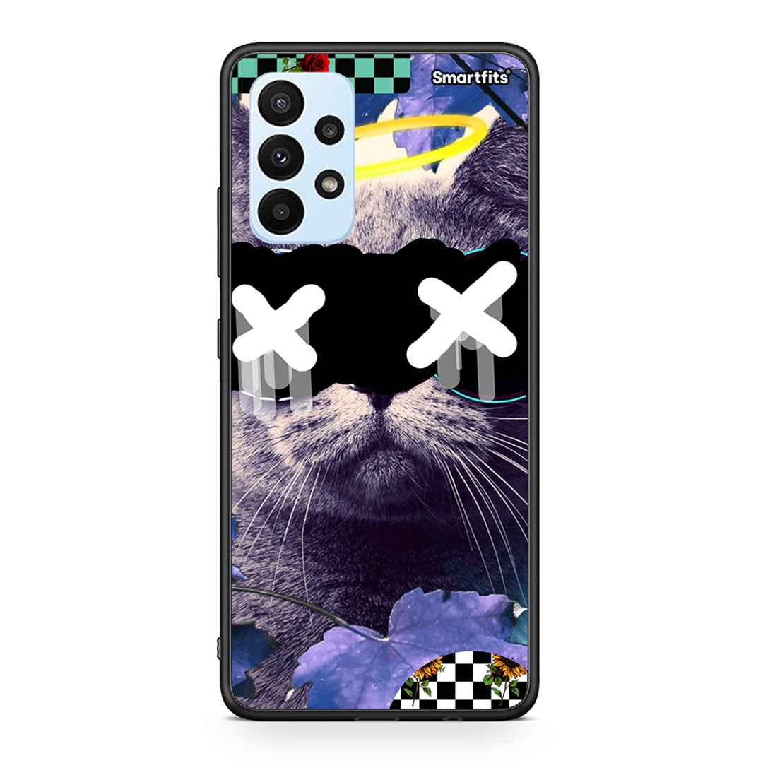 Samsung A23 Cat Collage θήκη από τη Smartfits με σχέδιο στο πίσω μέρος και μαύρο περίβλημα | Smartphone case with colorful back and black bezels by Smartfits