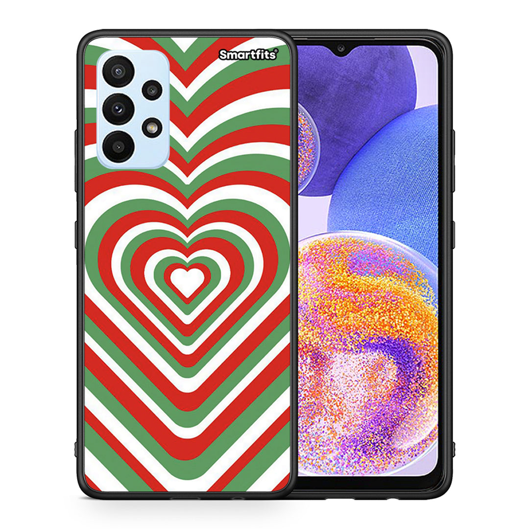 Θήκη Samsung A23 Christmas Hearts από τη Smartfits με σχέδιο στο πίσω μέρος και μαύρο περίβλημα | Samsung A23 Christmas Hearts case with colorful back and black bezels