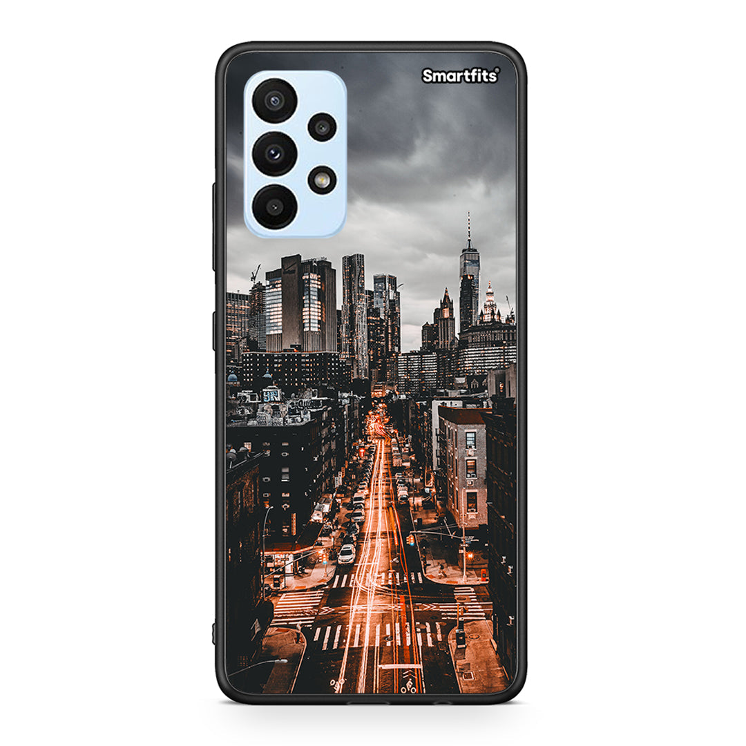 Samsung A23 City Lights θήκη από τη Smartfits με σχέδιο στο πίσω μέρος και μαύρο περίβλημα | Smartphone case with colorful back and black bezels by Smartfits
