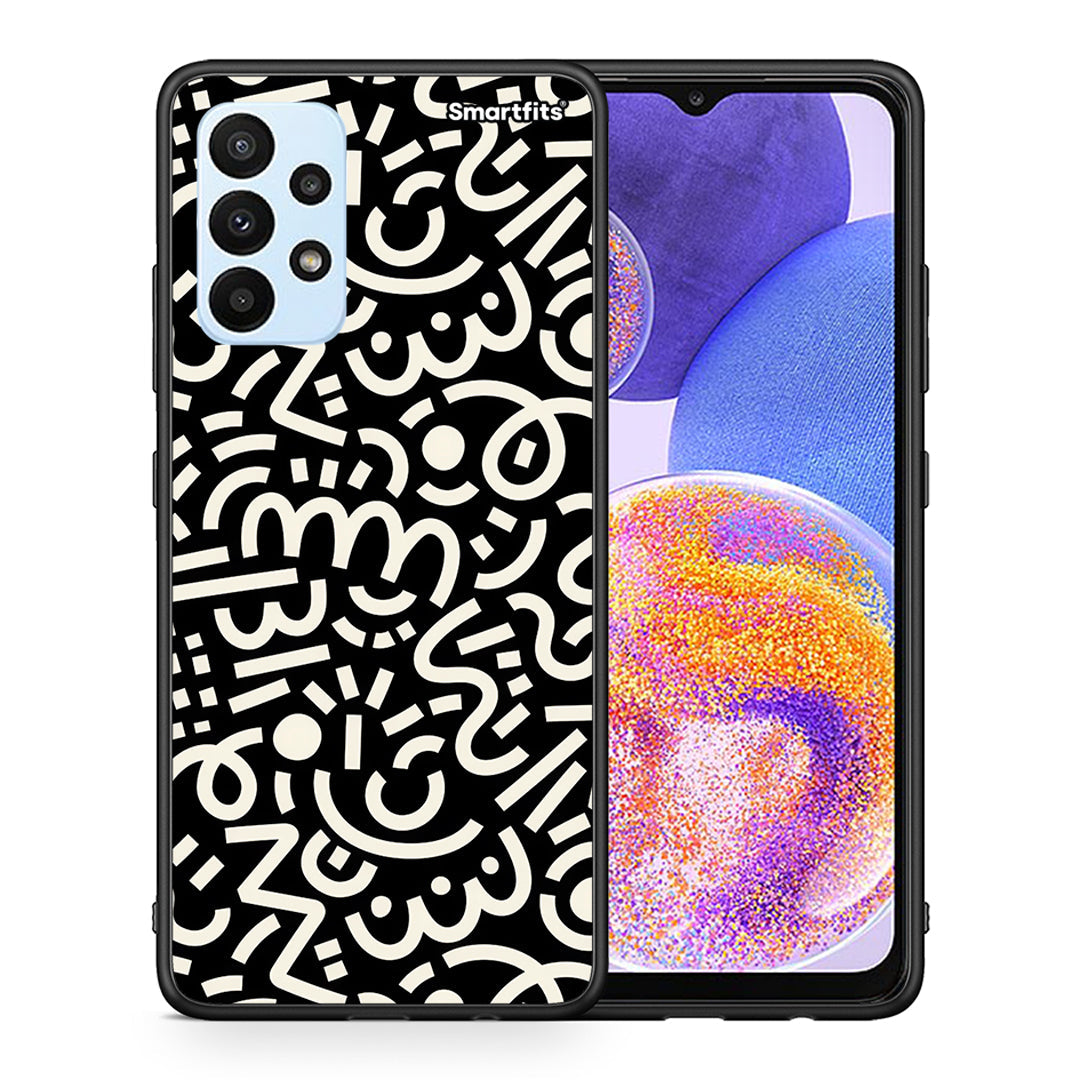 Θήκη Samsung A23 Doodle Art από τη Smartfits με σχέδιο στο πίσω μέρος και μαύρο περίβλημα | Samsung A23 Doodle Art case with colorful back and black bezels