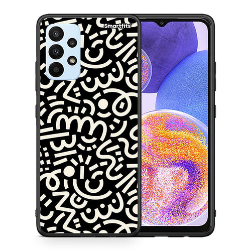Θήκη Samsung A23 Doodle Art από τη Smartfits με σχέδιο στο πίσω μέρος και μαύρο περίβλημα | Samsung A23 Doodle Art case with colorful back and black bezels