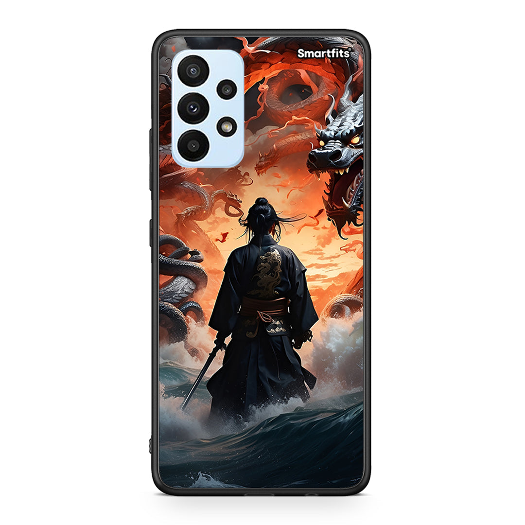 Samsung A23 Dragons Fight θήκη από τη Smartfits με σχέδιο στο πίσω μέρος και μαύρο περίβλημα | Smartphone case with colorful back and black bezels by Smartfits