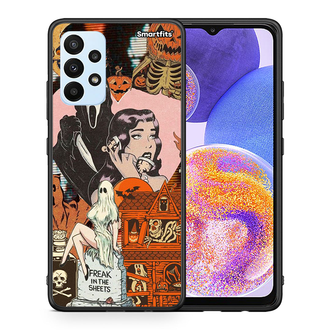 Θήκη Samsung A23 Halloween Collage από τη Smartfits με σχέδιο στο πίσω μέρος και μαύρο περίβλημα | Samsung A23 Halloween Collage case with colorful back and black bezels