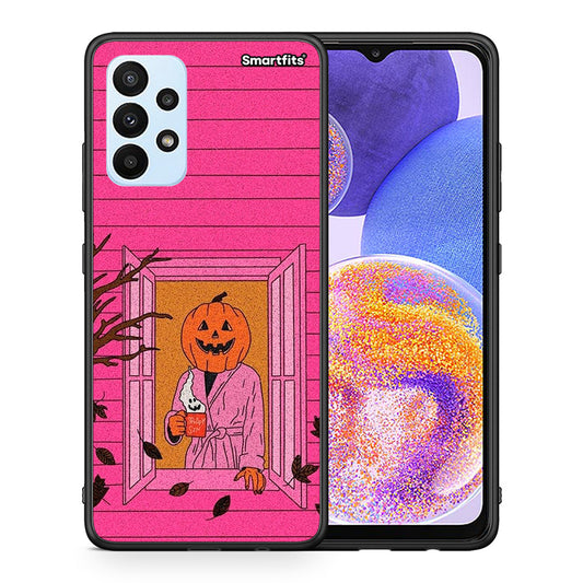 Θήκη Samsung A23 Halloween Pumpkin Lady από τη Smartfits με σχέδιο στο πίσω μέρος και μαύρο περίβλημα | Samsung A23 Halloween Pumpkin Lady case with colorful back and black bezels