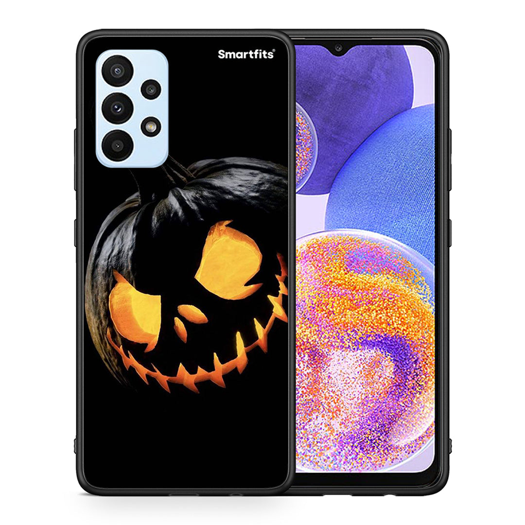 Θήκη Samsung A23 Halloween Scary Pumpkin από τη Smartfits με σχέδιο στο πίσω μέρος και μαύρο περίβλημα | Samsung A23 Halloween Scary Pumpkin case with colorful back and black bezels