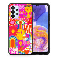 Thumbnail for Θήκη Samsung A23 Hippie Love από τη Smartfits με σχέδιο στο πίσω μέρος και μαύρο περίβλημα | Samsung A23 Hippie Love case with colorful back and black bezels