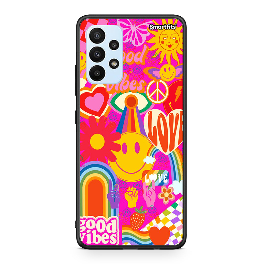 Samsung A23 Hippie Love θήκη από τη Smartfits με σχέδιο στο πίσω μέρος και μαύρο περίβλημα | Smartphone case with colorful back and black bezels by Smartfits