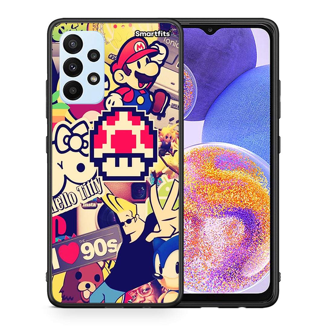 Θήκη Samsung A23 Love The 90s από τη Smartfits με σχέδιο στο πίσω μέρος και μαύρο περίβλημα | Samsung A23 Love The 90s case with colorful back and black bezels