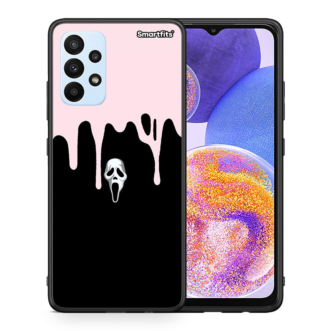 Θήκη Samsung A23 Melting Halloween Mask από τη Smartfits με σχέδιο στο πίσω μέρος και μαύρο περίβλημα | Samsung A23 Melting Halloween Mask case with colorful back and black bezels