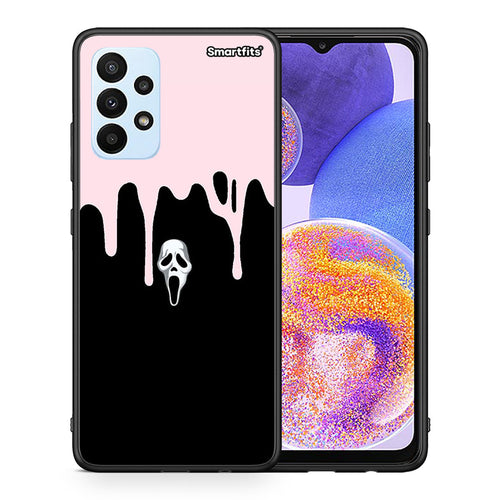 Θήκη Samsung A23 Melting Halloween Mask από τη Smartfits με σχέδιο στο πίσω μέρος και μαύρο περίβλημα | Samsung A23 Melting Halloween Mask case with colorful back and black bezels