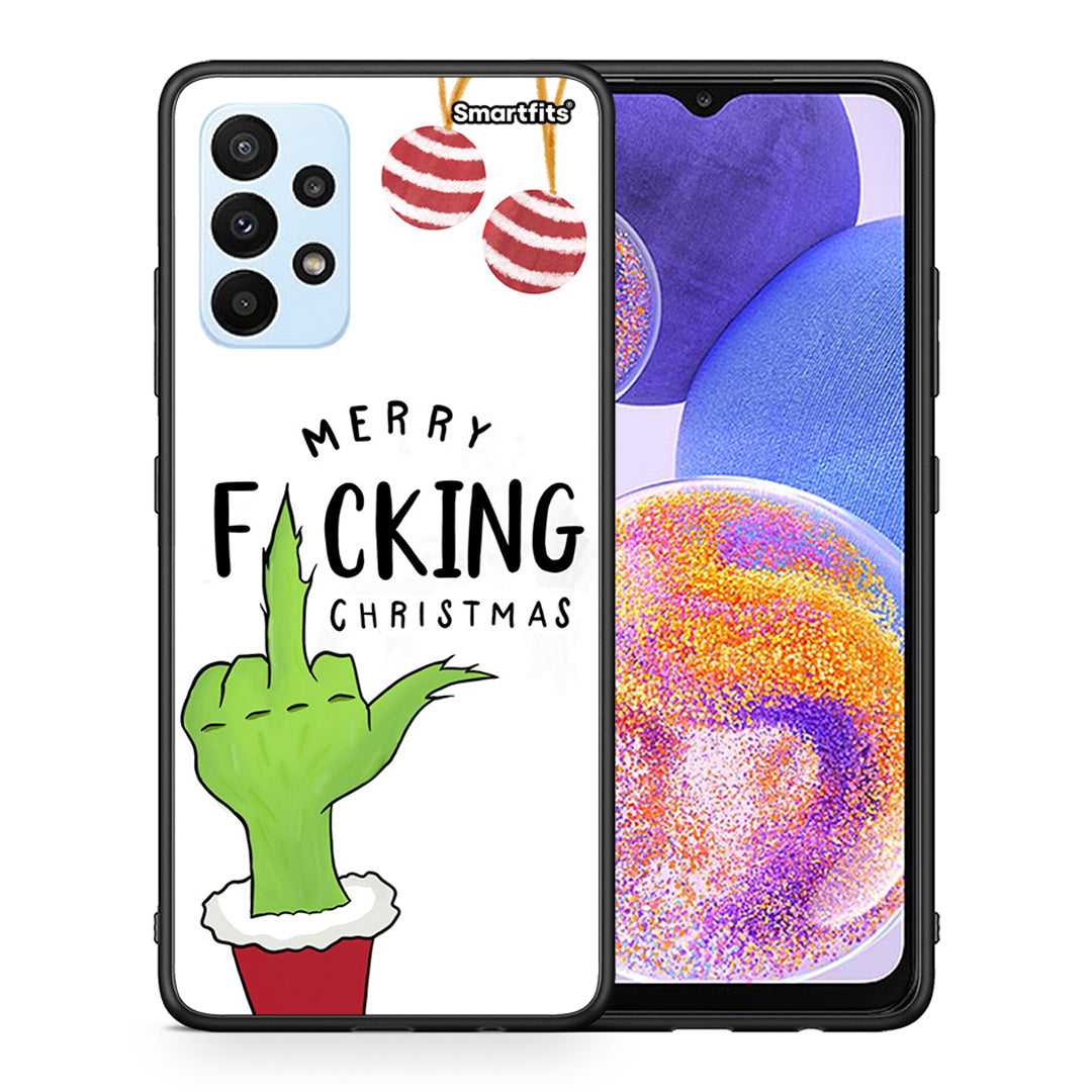 Θήκη Samsung A23 Merry F Xmas από τη Smartfits με σχέδιο στο πίσω μέρος και μαύρο περίβλημα | Samsung A23 Merry F Xmas case with colorful back and black bezels