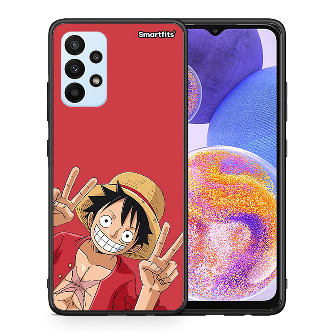 Θήκη Samsung A23 Pirate Luffy από τη Smartfits με σχέδιο στο πίσω μέρος και μαύρο περίβλημα | Samsung A23 Pirate Luffy case with colorful back and black bezels