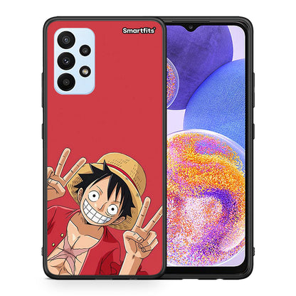 Θήκη Samsung A23 Pirate Luffy από τη Smartfits με σχέδιο στο πίσω μέρος και μαύρο περίβλημα | Samsung A23 Pirate Luffy case with colorful back and black bezels