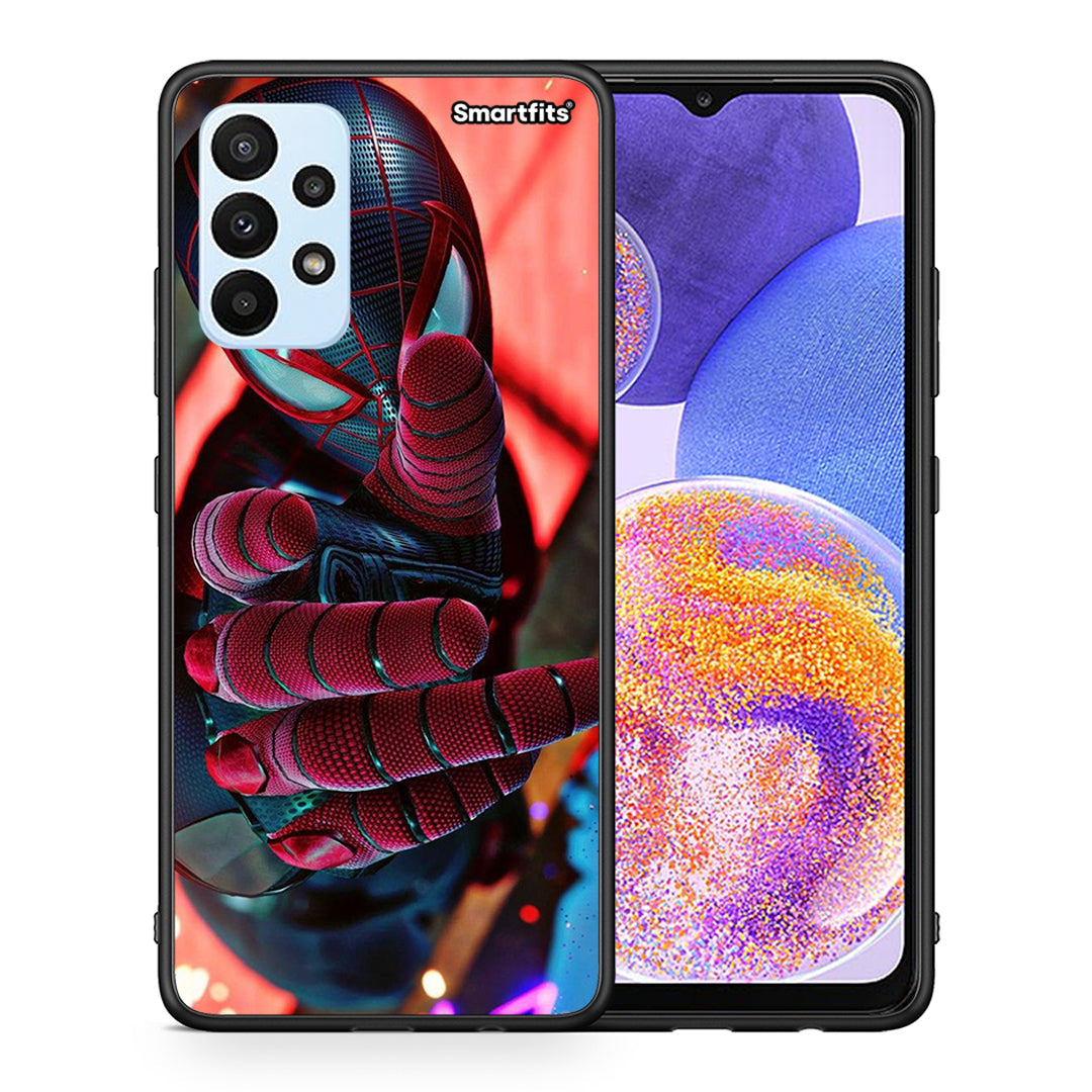 Θήκη Samsung A23 Spider Hand από τη Smartfits με σχέδιο στο πίσω μέρος και μαύρο περίβλημα | Samsung A23 Spider Hand case with colorful back and black bezels