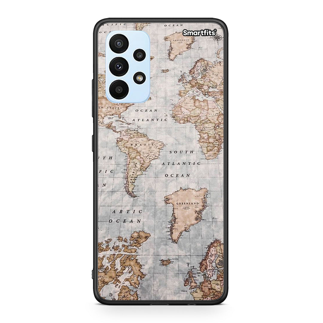 Samsung A23 World Map Θήκη από τη Smartfits με σχέδιο στο πίσω μέρος και μαύρο περίβλημα | Smartphone case with colorful back and black bezels by Smartfits