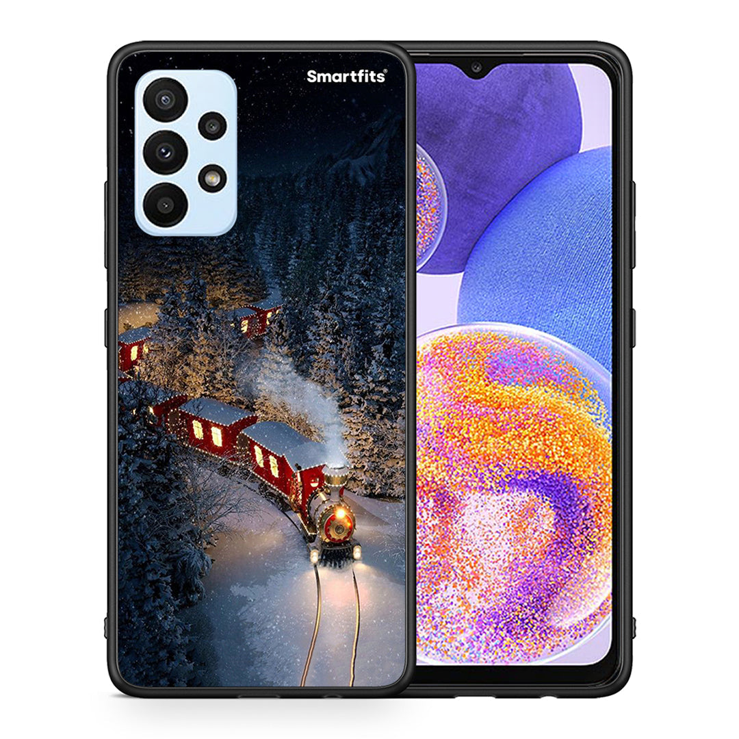 Θήκη Samsung A23 Xmas Train από τη Smartfits με σχέδιο στο πίσω μέρος και μαύρο περίβλημα | Samsung A23 Xmas Train case with colorful back and black bezels