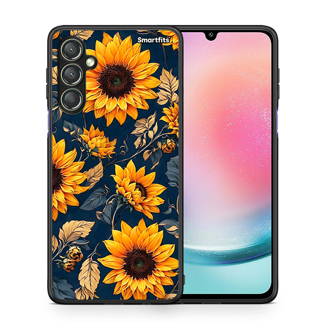 Θήκη Samsung Galaxy A24 4G Autumn Sunflowers από τη Smartfits με σχέδιο στο πίσω μέρος και μαύρο περίβλημα | Samsung Galaxy A24 4G Autumn Sunflowers Case with Colorful Back and Black Bezels