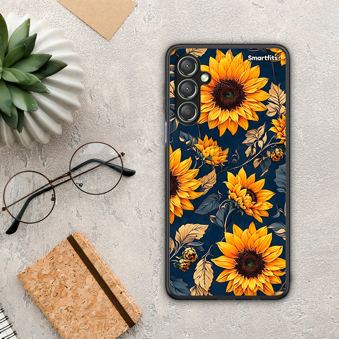 Θήκη Samsung Galaxy A24 4G Autumn Sunflowers από τη Smartfits με σχέδιο στο πίσω μέρος και μαύρο περίβλημα | Samsung Galaxy A24 4G Autumn Sunflowers Case with Colorful Back and Black Bezels