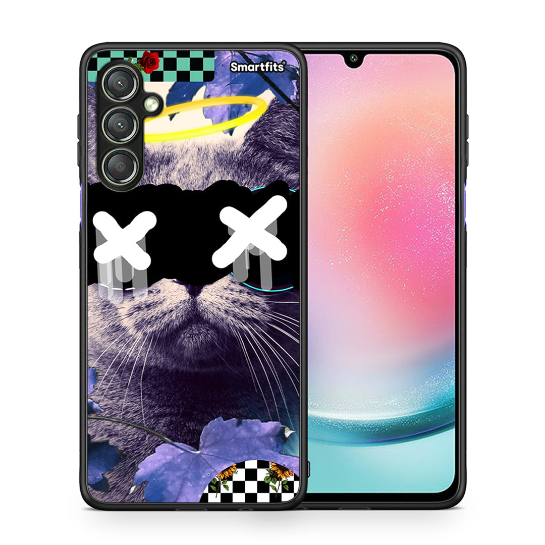 Θήκη Samsung Galaxy A24 4G Cat Collage από τη Smartfits με σχέδιο στο πίσω μέρος και μαύρο περίβλημα | Samsung Galaxy A24 4G Cat Collage Case with Colorful Back and Black Bezels