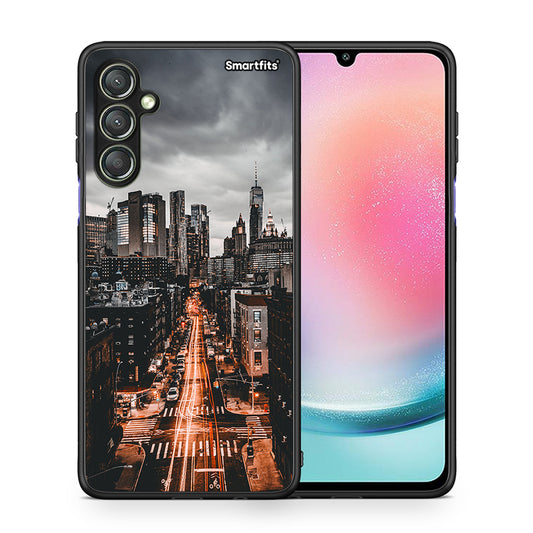 Θήκη Samsung Galaxy A24 4G City Lights από τη Smartfits με σχέδιο στο πίσω μέρος και μαύρο περίβλημα | Samsung Galaxy A24 4G City Lights Case with Colorful Back and Black Bezels