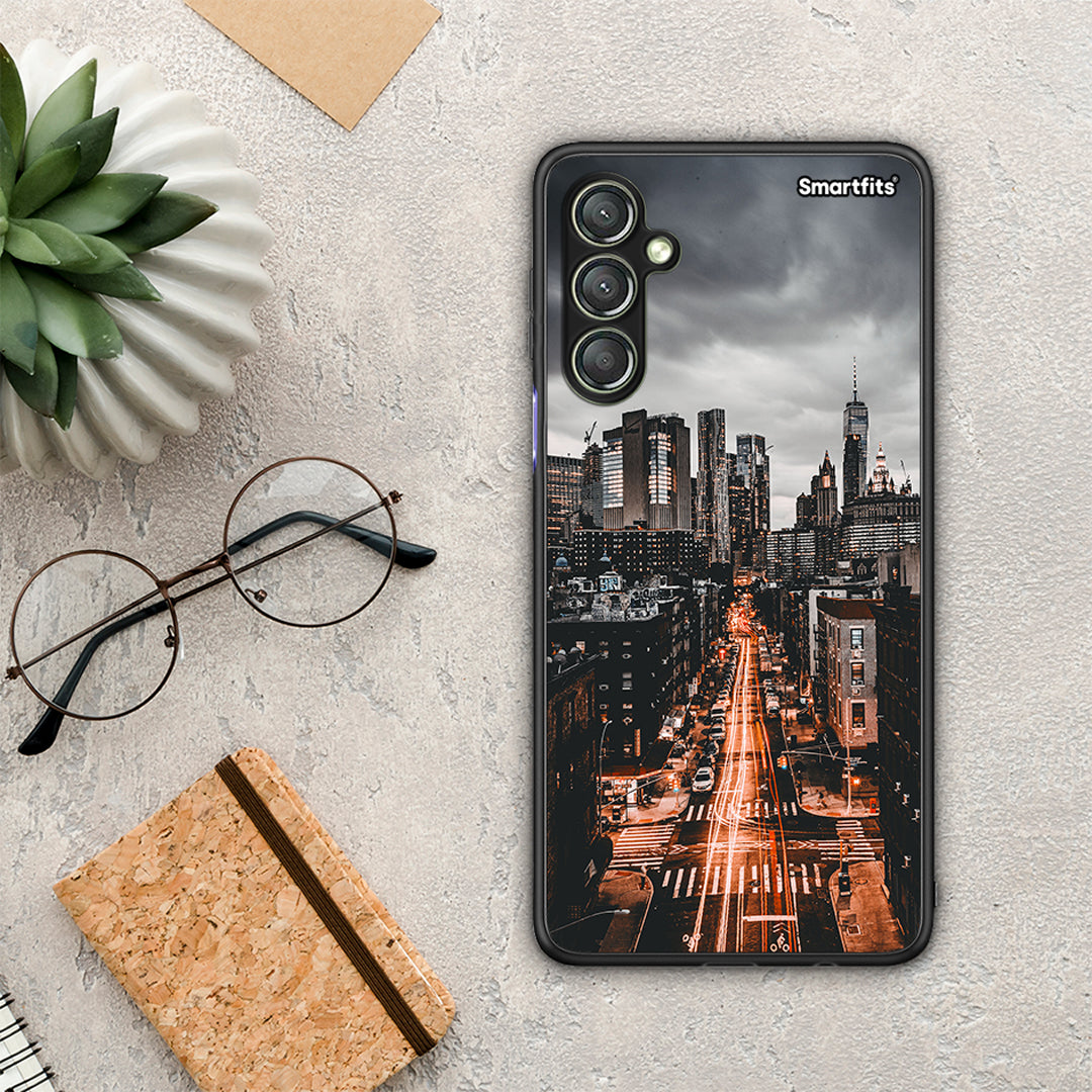 Θήκη Samsung Galaxy A24 4G City Lights από τη Smartfits με σχέδιο στο πίσω μέρος και μαύρο περίβλημα | Samsung Galaxy A24 4G City Lights Case with Colorful Back and Black Bezels