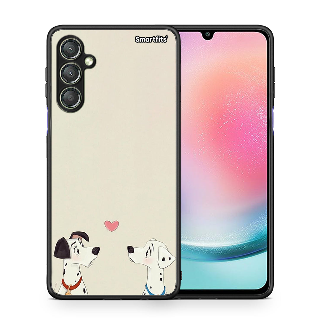 Θήκη Samsung Galaxy A24 4G Dalmatians Love από τη Smartfits με σχέδιο στο πίσω μέρος και μαύρο περίβλημα | Samsung Galaxy A24 4G Dalmatians Love Case with Colorful Back and Black Bezels