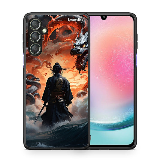 Θήκη Samsung Galaxy A24 4G Dragons Fight από τη Smartfits με σχέδιο στο πίσω μέρος και μαύρο περίβλημα | Samsung Galaxy A24 4G Dragons Fight Case with Colorful Back and Black Bezels